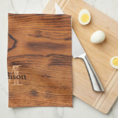 bruin verbrand hout Monogram Theedoek (Quarter Fold)