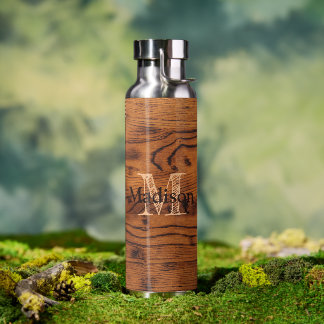 bruin verbrand hout Monogram Waterfles