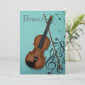 Bruin Violin & Bow Haute Bofoome Turquoise Custom Bedankkaart (Staand voorkant)