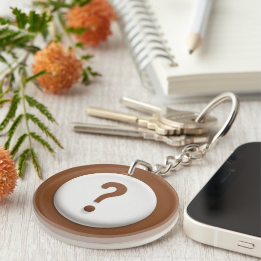 Bruin vraagteken met dubbele cirkels achtergrond sleutelhanger (Voorkant Rechts)