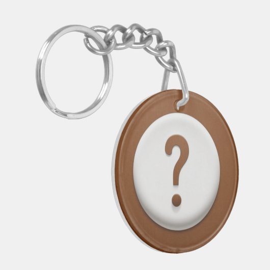 Bruin vraagteken met dubbele cirkels achtergrond sleutelhanger (Voorkant Links)