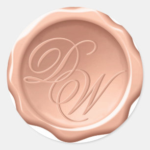 Bruin waszegel monogram 2 initialen kalligrafie ronde sticker