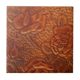bruin western land cowgirl bloemenleer tegeltje