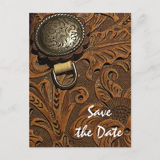 Bruin Western zadelland bruiloft bespaart datum Aankondigingskaart (Voorkant)