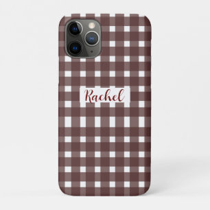 Bruin White Gingham, gepersonaliseerd iPhone 11 Pro Hoesje