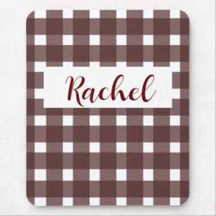 Bruin White Gingham, gepersonaliseerd Muismat