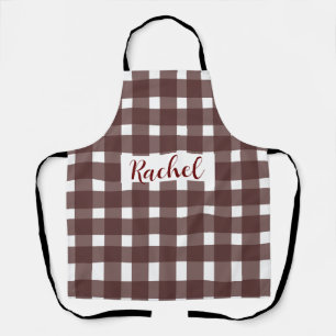 Bruin White Gingham, gepersonaliseerd Schort