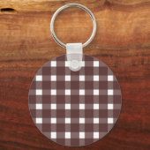 Bruin White Gingham, gepersonaliseerd Sleutelhanger (Achterkant)