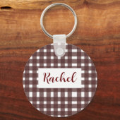 Bruin White Gingham, gepersonaliseerd Sleutelhanger (Voorkant)