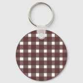 Bruin White Gingham, gepersonaliseerd Sleutelhanger (Achterkant)