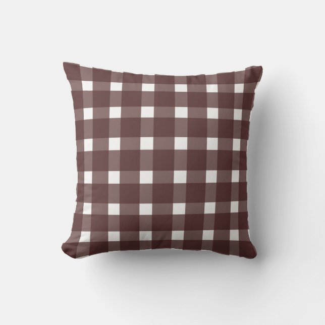 Bruin White Gingham Pattern Kussen (Voorkant)