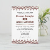 Bruin White Herringbone Wedding Invitation Kaart (Staand voorkant)