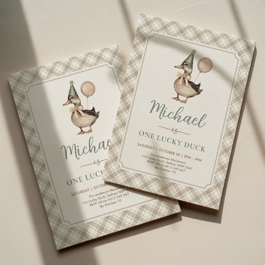 Bruin Wijze Een Lucky Duck Ballon 1e Verjaardag Kaart