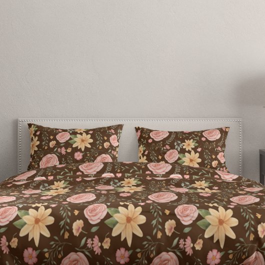 Bruin Wildflower Roos Pattern Kussensloop
