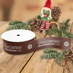 Bruin Wit Bedrijf Logo Sneeuwvlok Kerst Grosgrain Lint