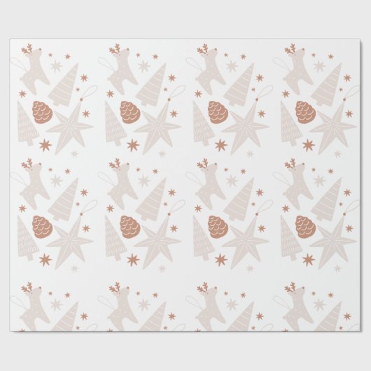 Bruin Wit Eenvoudige Kerst Cadeaupapier (Zoom)