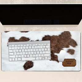 Bruin Wit Gevlekte Faux Koe Bont en Leer Bureaumat