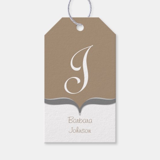 Bruin Wit Grijs Monogram Naam Gift Labels Cadeaulabel (Voorkant)
