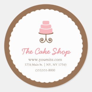 Bruin & Wit met Roze Cake Bakery Sticker Label