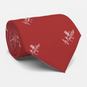 Bruin wit naampatroon modern script stropdas (Opgerold)