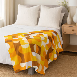 Bruin Wit Oranje Geel Halve Cirkels Patroon Fleece Deken