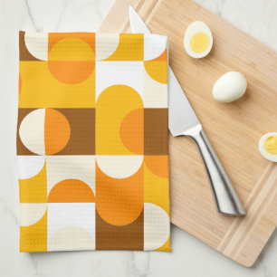 Bruin Wit Oranje Geel Halve Cirkels Patroon Theedoek