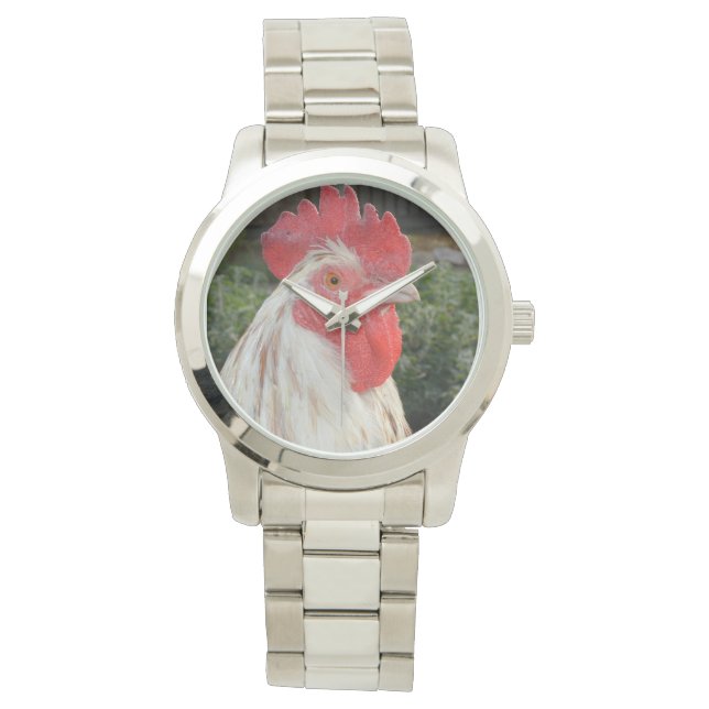 Bruin wit Rooster Face, groot Unisex Watch. Horloge (Voorkant)