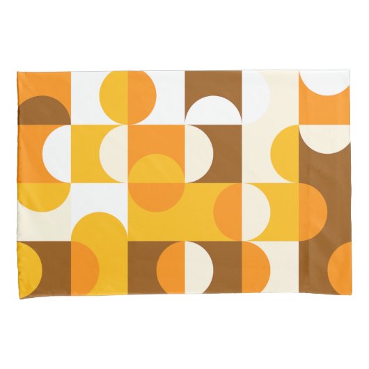 Bruin Wit Sinaasappel Geel Halve cirkelenpatroon Kussensloop (Voorkant-Rechts)