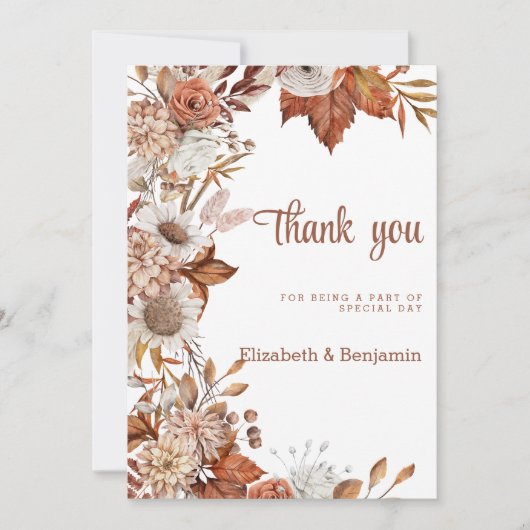 Bruin wit sinaasappel herfst bloemenrustiek Bedank Kaart (Voorkant)