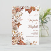 Bruin wit sinaasappel herfst bloemenrustiek Huweli Kaart (Staand voorkant)