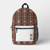  bruin wit strepen geometrisch monogram bedrukte rugzak (Voorkant)