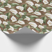 Bruin Witte Calla Lelie Bloemige Bruiloftsontvangs Cadeaupapier (Hoek)