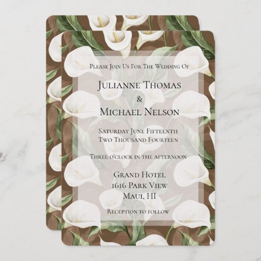 Bruin Witte Calla Lily Bloemen Huwelijk Kaart (Voorkant / Achterkant)