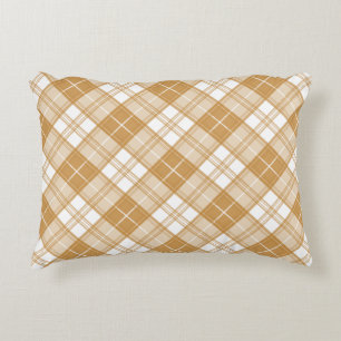 Bruin Witte Tartan Patroon yxm0uat9 Accent Kussen