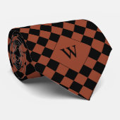 Bruin Zakelijk Geruite Monogram Stropdas (Opgerold)