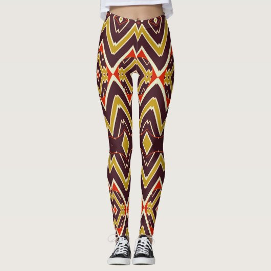 Bruin zigzag klassiek patroon "Ratti_Creative_Arts Leggings (Voorkant)