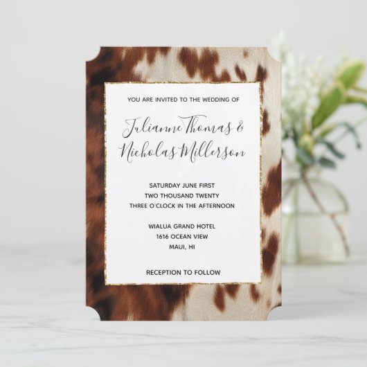 Bruin Zwart Cream Zuidwest Koeienhuid Bruiloft Kaart (Staand voorkant)