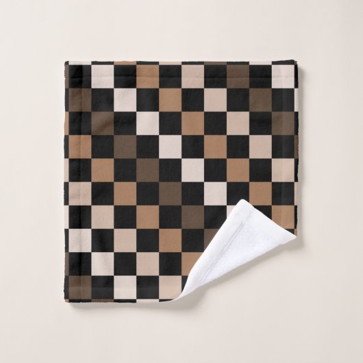 Bruin Zwart geruit Gingham Patroon Bad Handdoek (Wasdoekje)