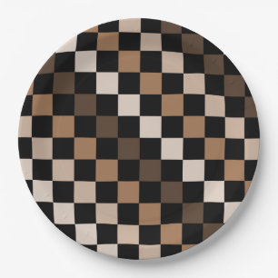 Bruin Zwart geruit Gingham Patroon Papieren Bordje