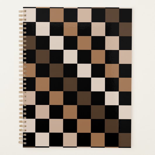 Bruin Zwart geruit Gingham Patroon Planner (Voorkant)