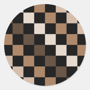 Bruin Zwart geruit Gingham Patroon Ronde Sticker