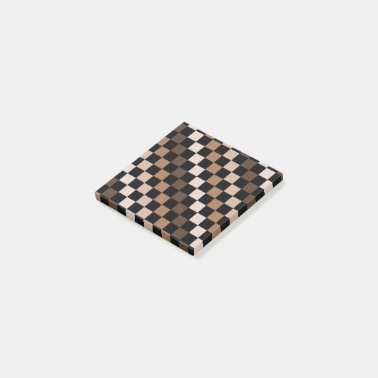 Bruin zwart geruite minimalistische retro post-it® notes (Schuin)