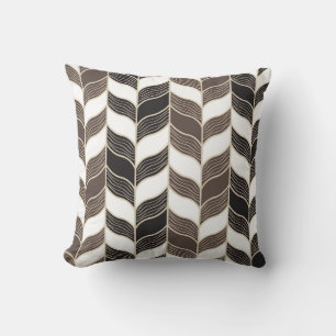 Bruin zwart herringbone handgetekend patroon kussen