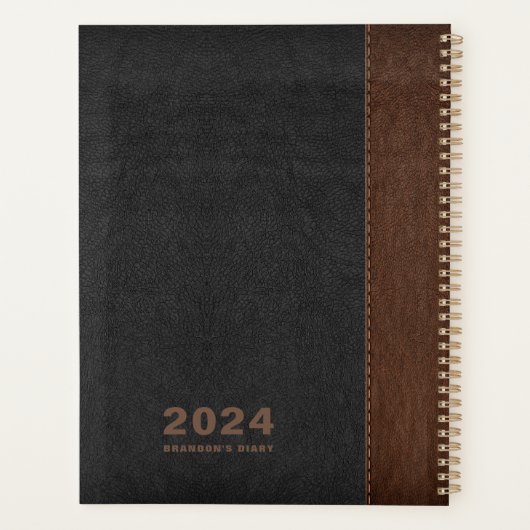 Bruin Zwart leder Custom Diary Tekst Planner (Achterkant)