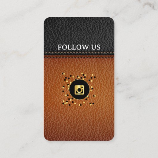 Bruin-zwart lederen ontwerp-sociale media QR-code Visitekaartje (Achterkant)