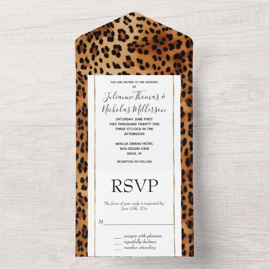 Bruin Zwart Luipaard Dierenprint All In One Uitnodiging (Binnen)