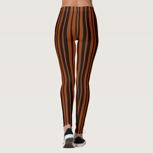 Bruin Zwart Verticaal Streepjespatroonontwerp Leggings (Achterkant)