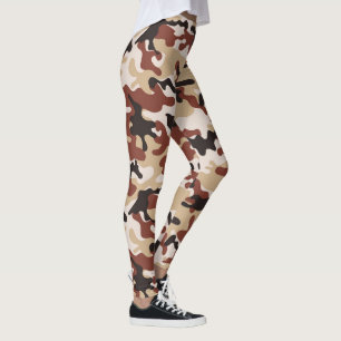 Bruin, Zwart Wit en Beige Camouflage Leggings