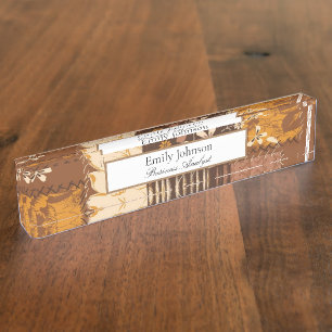 Bruin Zwart Wit Kubus Bloemen Naambordje