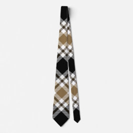 Bruin, Zwart, Wit Tartan Plaid Patroon Stropdas